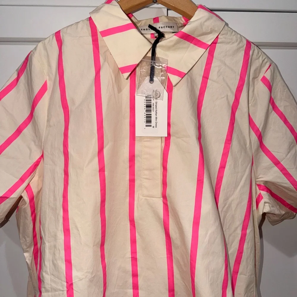 NWT English Factory Woman’s Button Down Shirt with Pink and Cream Stripes - Picture 2 of 8